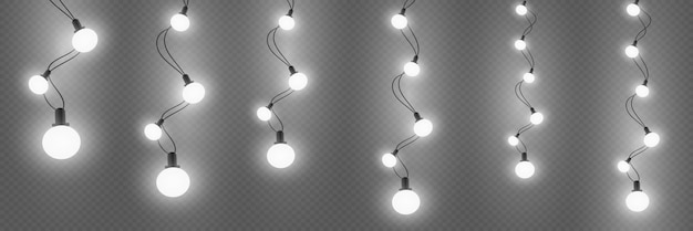 Des guirlandes de lumières de Noël sur un fond transparent isolé