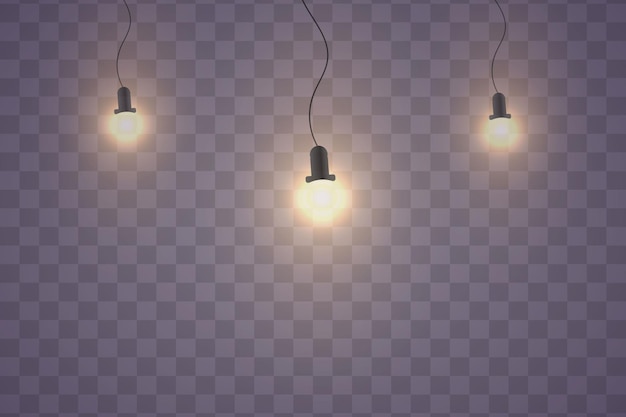 Des guirlandes de lumières de Noël sur un fond transparent isolé