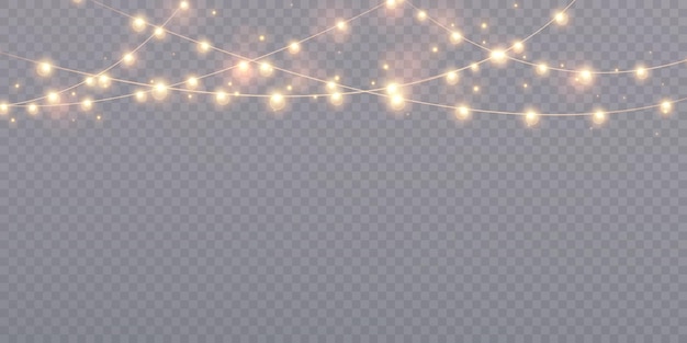 Les guirlandes vectorielles et les lumières jaunes brillent sur un fond transparent La chaîne festive des lumières vectorielles