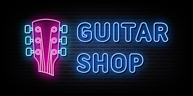 Guitar Shop Logo Neon Signs Vector