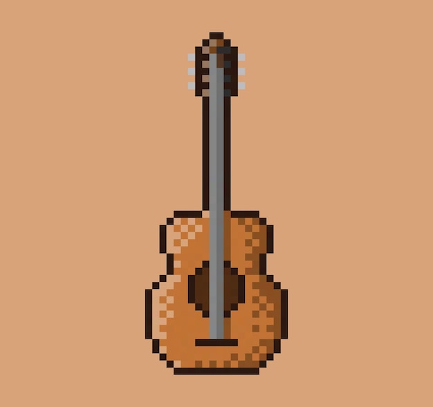 Guitare à Cordes Marron Pixel Art