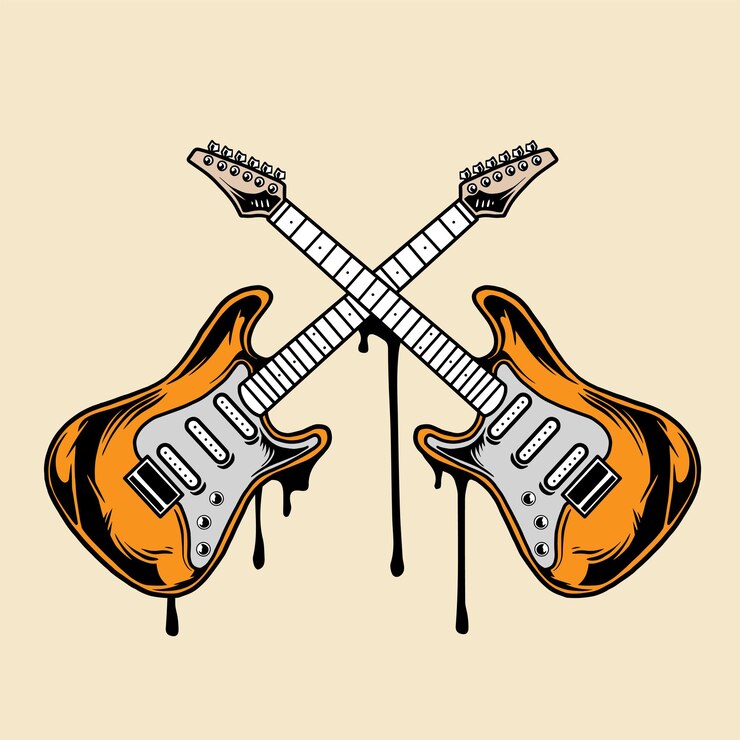 Vecteur guitare électrique croisée avec goutte à goutte sur fond