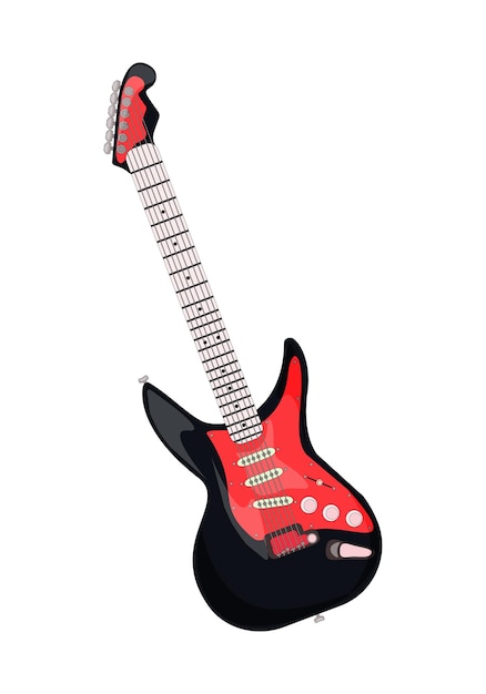 Vecteur guitare électrique six cordes noire et rouge