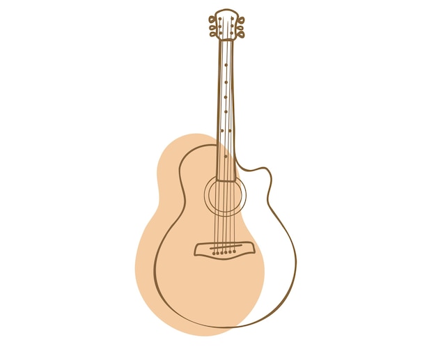Guitare électroacoustique de style doodle, dessinée à la main, dessin au trait.