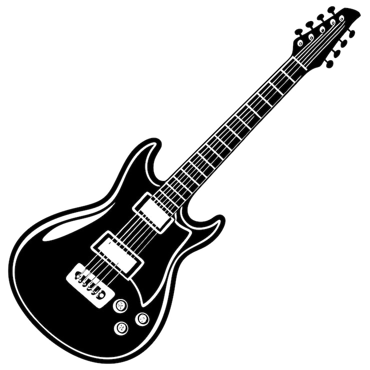 Vecteur guitarre électrique silhouette noire et blanche icon vector design sur fond blanc