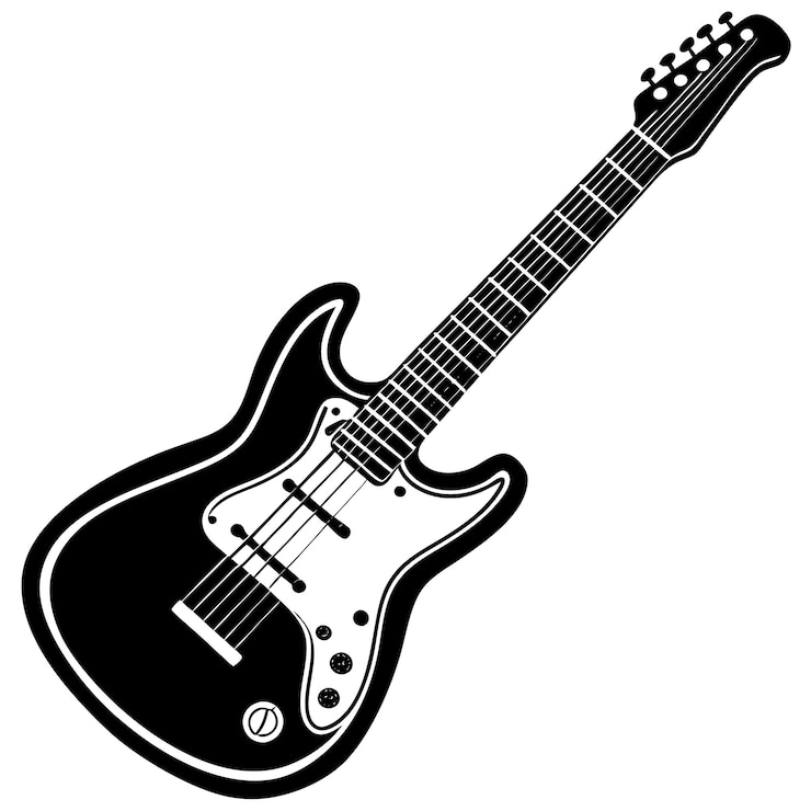 Vecteur guitarre électrique silhouette noire et blanche icon vector design sur fond blanc