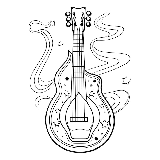 Guitarre D'instrument De Musique Livre à Colorier Pour Adultes