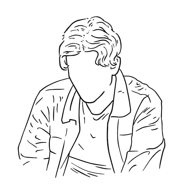 Guy Aux Cheveux Courts Ou Longs Dans Un T-shirt Et Une Chemise Homme Homme Doodle Coloriage De Dessin Animé Linéaire