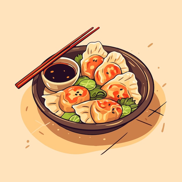 Gyoza Boulette Japonaise Cuite à La Vapeur Dim Sum Ou Chignon Illustration Vectorielle