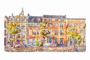 Vecteur haarlem pays-bas aquarelle illustration dessinée à la main isolée sur fond blanc