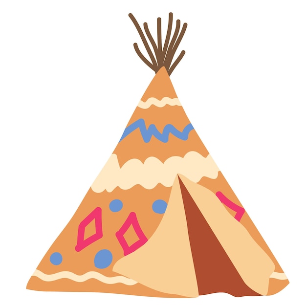 Habitation tipi ou wigwam des nations du nord du Canada Sibérie Amérique du Nord Illustration sur fond blanc