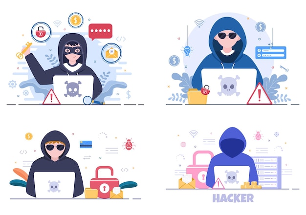 Hacker à L'aide D'un Serveur Informatique Pour L'activité De Fond De Base De Données Piraté Illustration Vectorielle