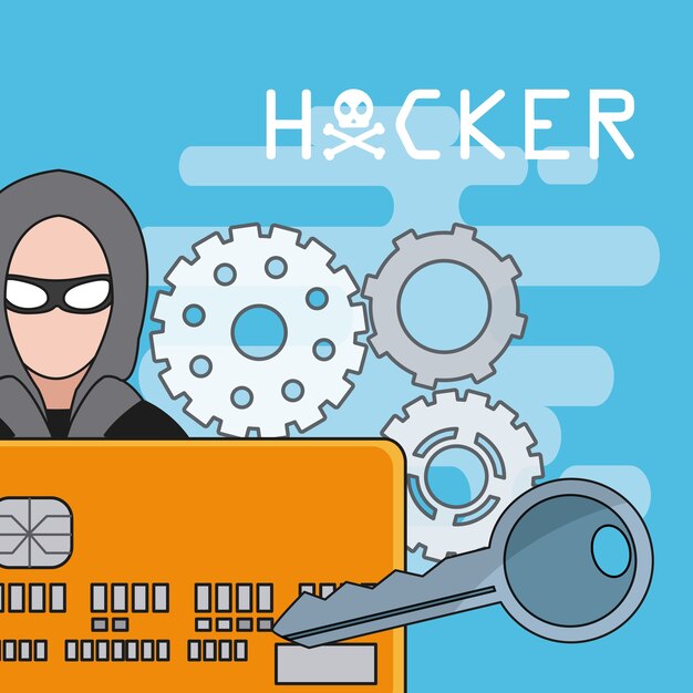 Hacker avec carte de crédit et conception graphique d&#39;illustration vectorielle clé
