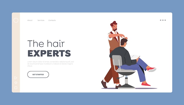 Hair Experts Landing Page Template Visiteur Dans Le Salon De Coiffure Coiffeur Coiffeur Faisant La Coiffure à Un Jeune Client Masculin