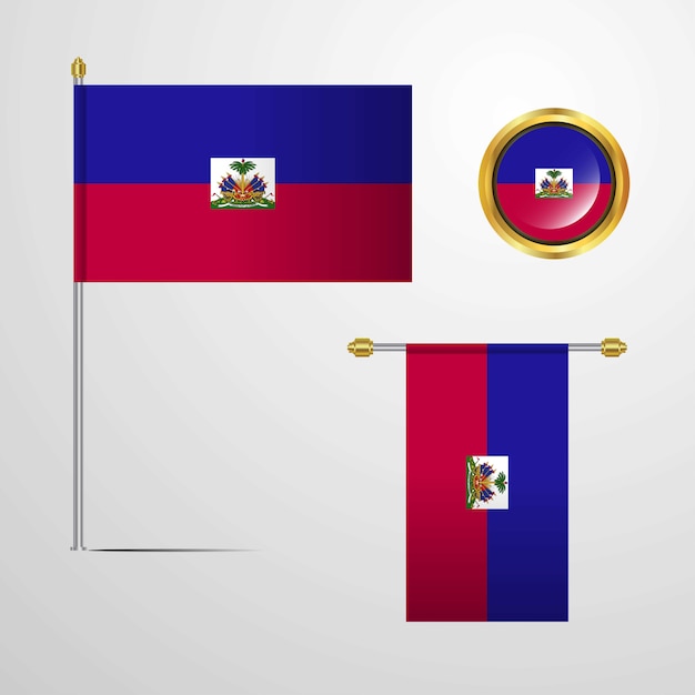 Vecteur haiti agitant un drapeau avec le vecteur insigne