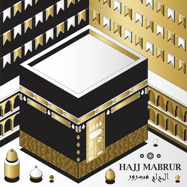 Hajj Mabrur Fond Islamique Carte De Voeux Isométrique Avec Mosquée De Lanternes Traditionnelles Kaaba Et Ga ...