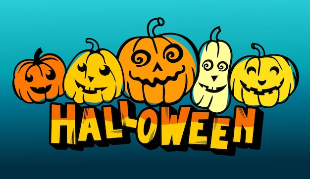 Halloween Une Affiche Pour La Célébration D'halloween Avec Des Citrouilles Fantômes Un Chat Noir Et Des Chauves-souris
