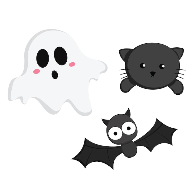 Halloween Animal Fantôme Chat Chauve-Souris Illustration Vecteur Clipart