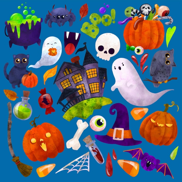 Halloween Art Dessinés à La Main Vector Illustration Aquarelle