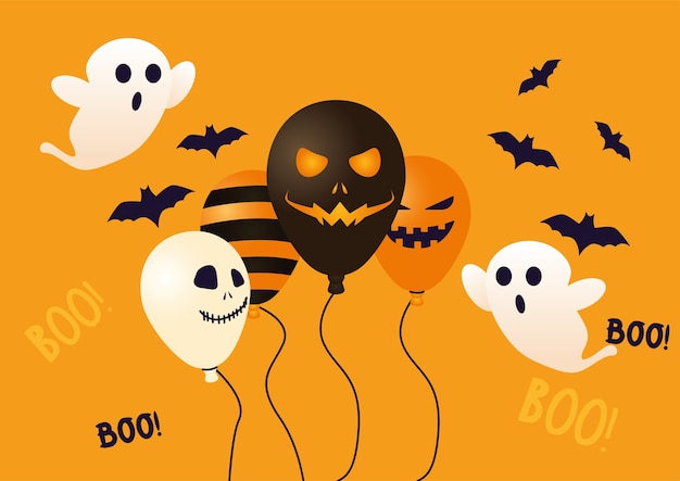 Halloween Ballons Hélium Avec Des Chauves-souris Volant Et Des Fantômes