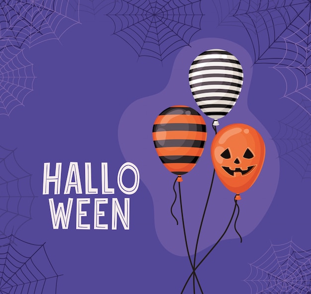 Halloween Ballons Rayés Et Citrouille Avec Motif De Toiles D'araignée, Thème De Vacances Et Effrayant