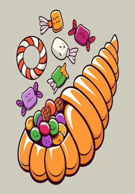 Halloween Bonbons Corne D'abondance Vector Clipart Conception 2D