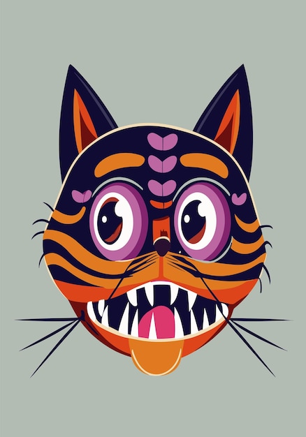 Halloween Le chat effrayant Design vectoriel 2D