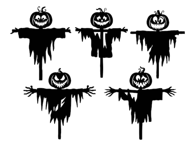 halloween, épouvantail, silhouette, illustration