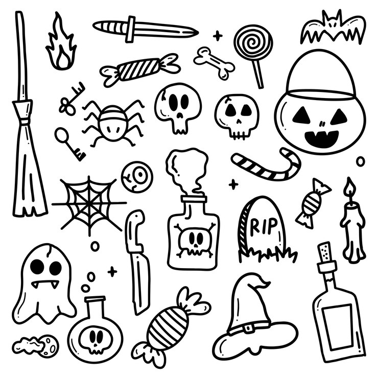 Vecteur halloween fond doodle illustration dessinée à la main