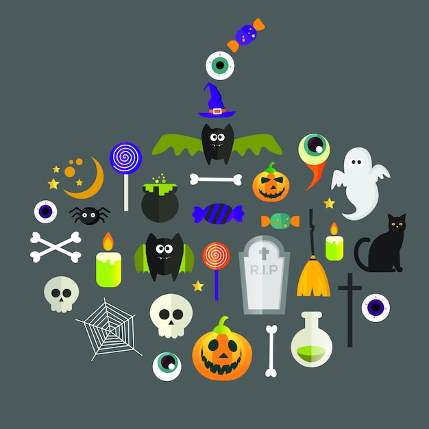 Halloween Holiday Icons Set En Forme De Citrouille.