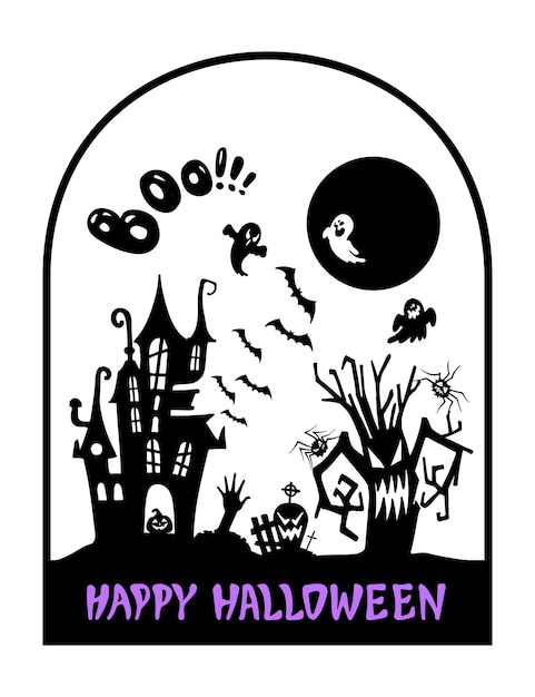 Halloween Illustration Surface Print Creepy Halloween Castle Collection Of Ghostly Doodles