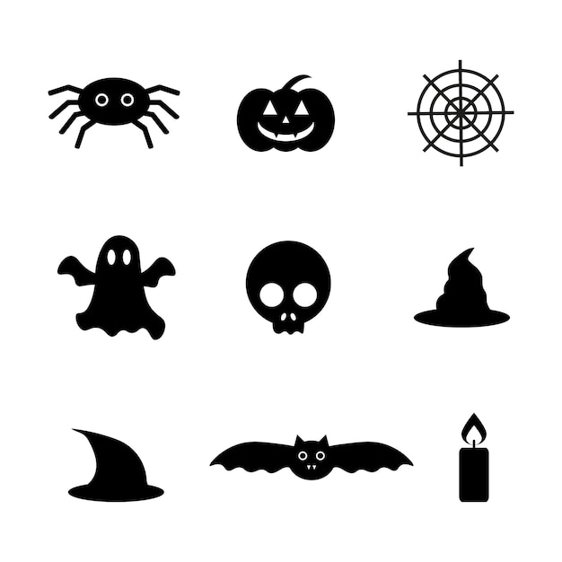 Vecteur halloween set silhouettes vectorielles icônes de silhouettes noires