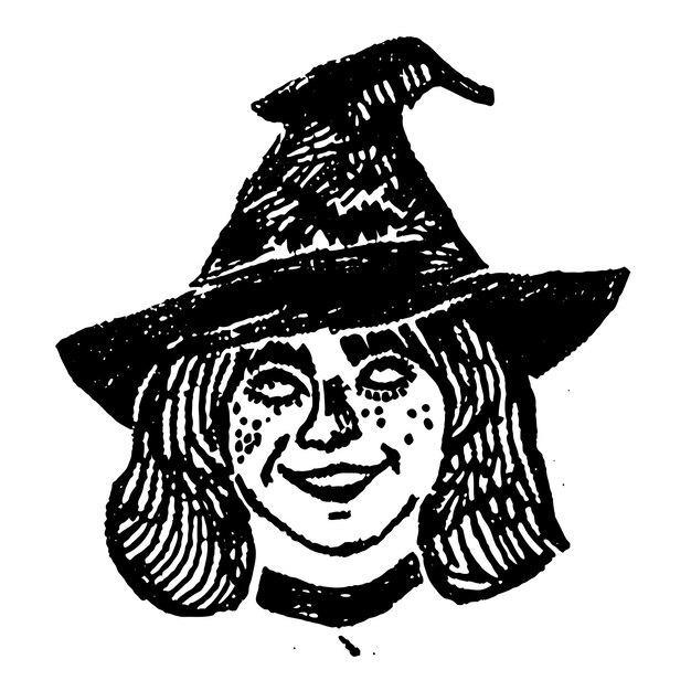 Vecteur halloween sorcière fille twitch épouvantail dessiné à la main dessin animé autocollant icône concept illustration isolée