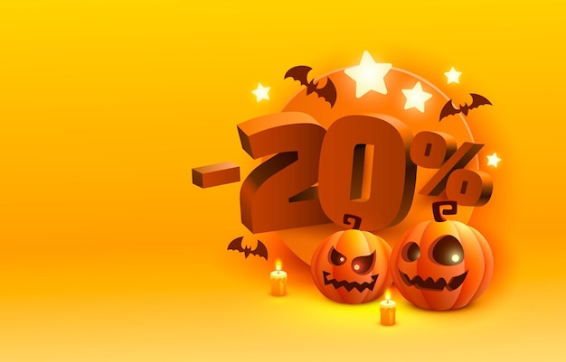 Vecteur halloween spécial 20 hors vente bannière promotion flyer marketing étiquette