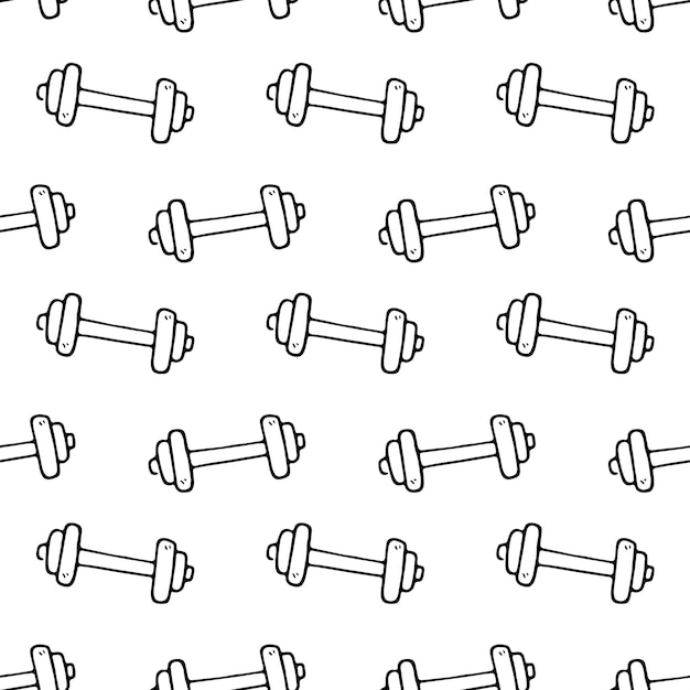 Vecteur haltère dessiné main modèle sans couture. doodle croquis noir. symbole de signe. élément de décoration. isolé sur fond blanc. conception plate. illustration vectorielle.