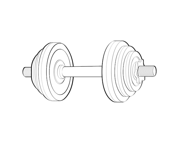 Vecteur haltère de sport lourd pour le vecteur de croquis de contour de gymnastique isolé sur fond blanc