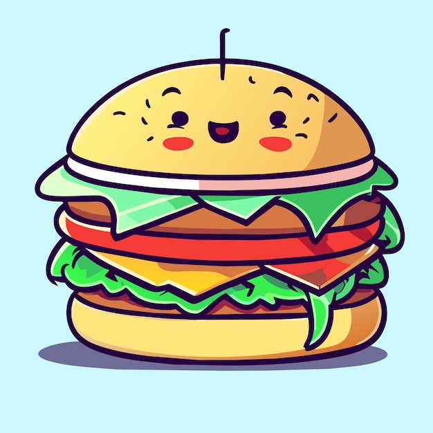 Hamburger Dessiné à La Main Plat élégant Autocollant De Dessin Animé Icon Concept Illustration Isolée