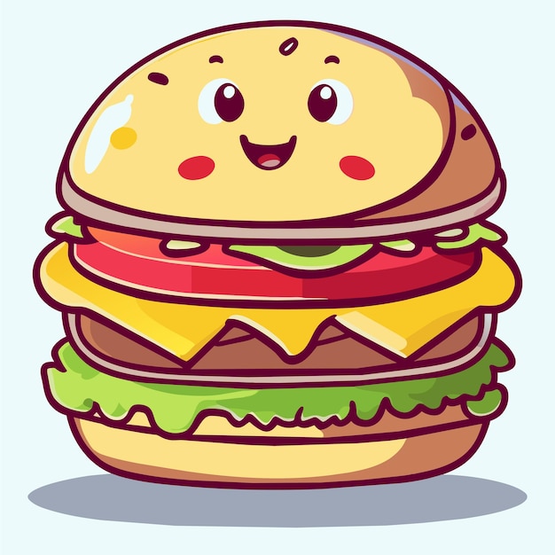Vecteur hamburger dessiné à la main plat élégant autocollant de dessin animé icon concept illustration isolée