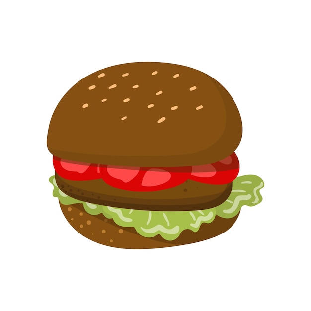 Hamburger avec galette de viande fromage laitue et chignon avec vecteur de dessin animé de graines de sésame Illustration sur fond blanc