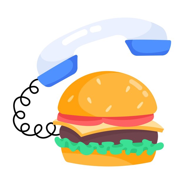 Vecteur un hamburger avec un récepteur téléphonique qui a un récepteur téléphonique dessus.