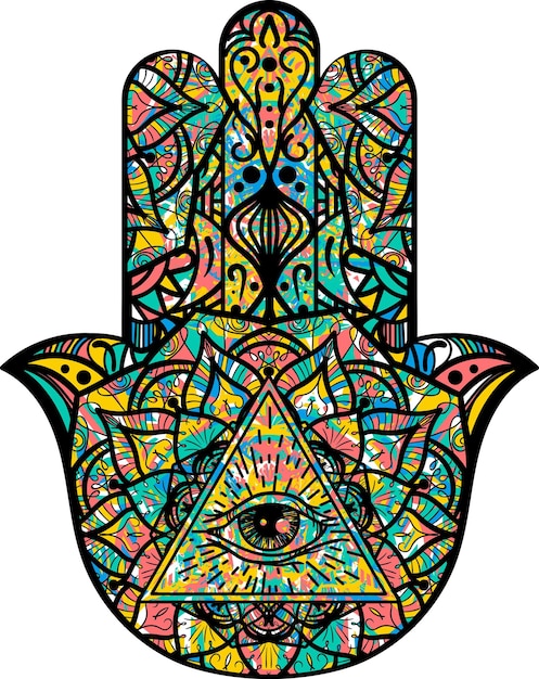 Vecteur hamsa all seeing eye symbole coloré paume humaine