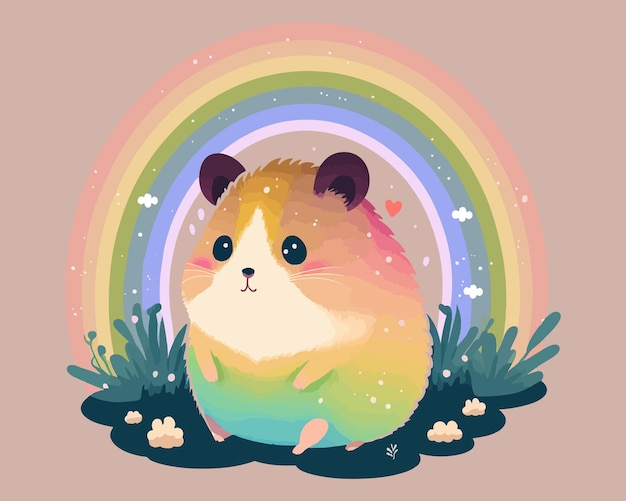 Le Hamster Mignon Se Repose Au Sol Sous Un Arc-en-ciel