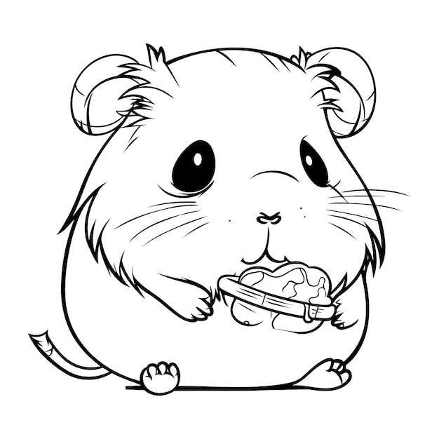 Hamster Avec Un Os Vecteur D'illustration De Dessin Animé Noir Et Blanc