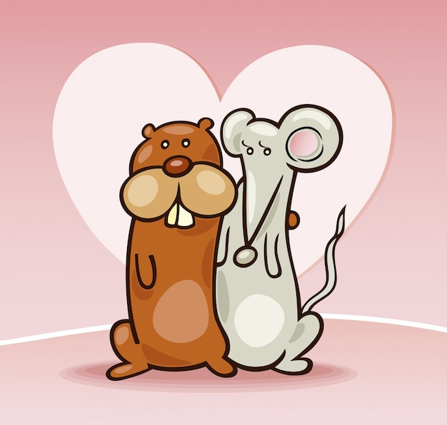 Vecteur hamster et la souris amoureuse