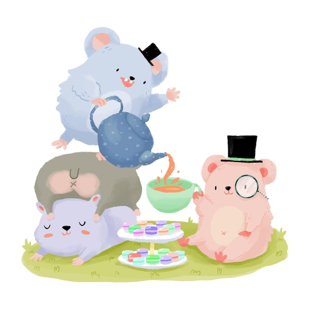 Hamsters Tea Party illustration de livre pour enfants