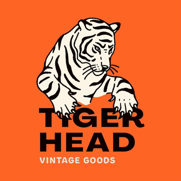 Hand Drawing Vintage Tiger Logo Pose Illustration