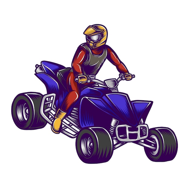 Hand Drawn Illustration Vector Graphic Of Freestyler Riding on ATV Quad Bike