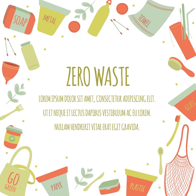 Hand Drawn Zero Waste Element Icon Set Background