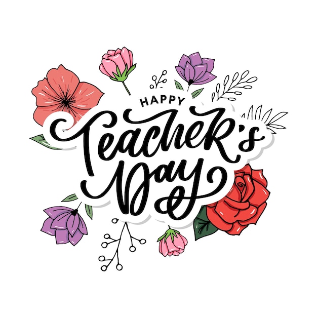 Handlettering Happy Teacher's Day Illustration Vectorielle Grande Carte-cadeau De Vacances Pour La Journée Des Enseignants