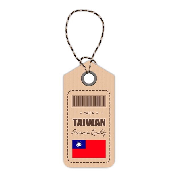 Hang Tag Fabriqué à Taiwan Avec L'icône Du Drapeau Isolé Sur Une Illustration Vectorielle De Fond Blanc